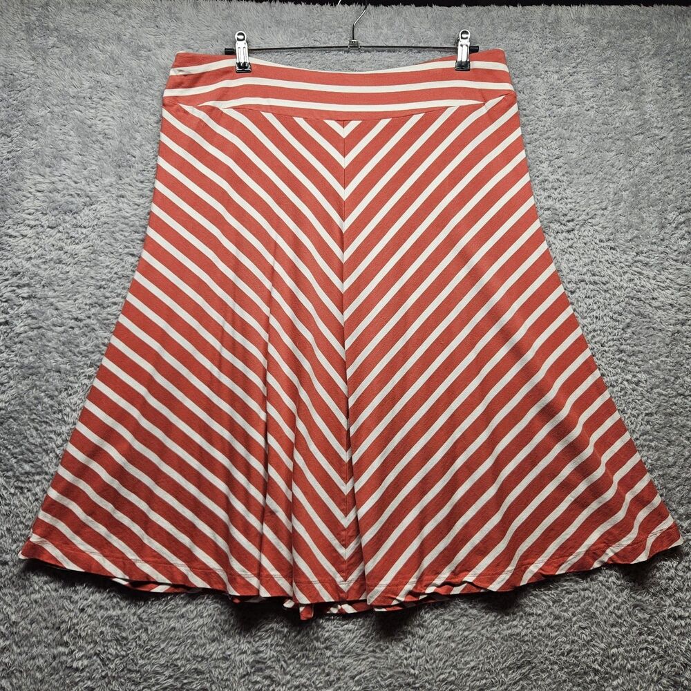 Lands End Orange Stripe Skirt Size Large Pull On Knee Length Stretch Casual